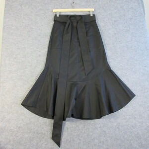 G. Goop Label Womens Midi Skirt 4 Black Tie  Belted Cotton Ruffle Classic 512